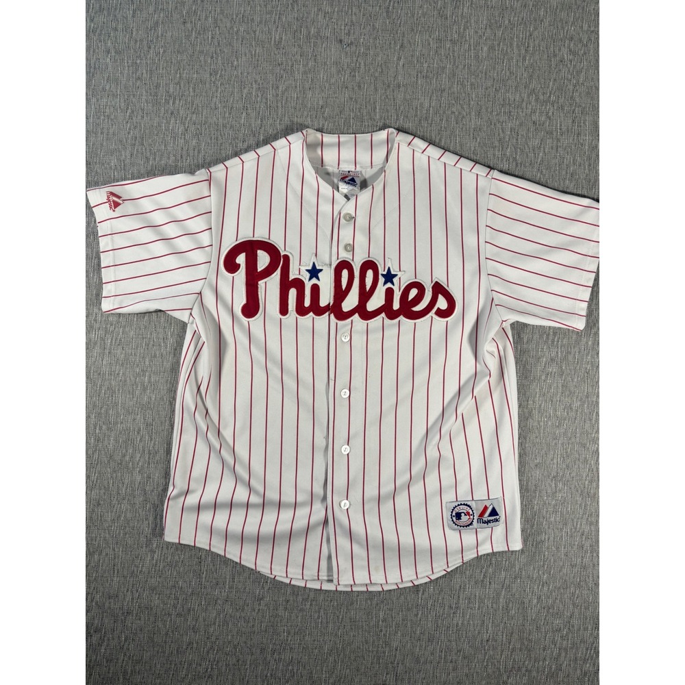 Vintage Majestic Philadelphia Phillies Pinstripe Baseball Jersey Mens XL White